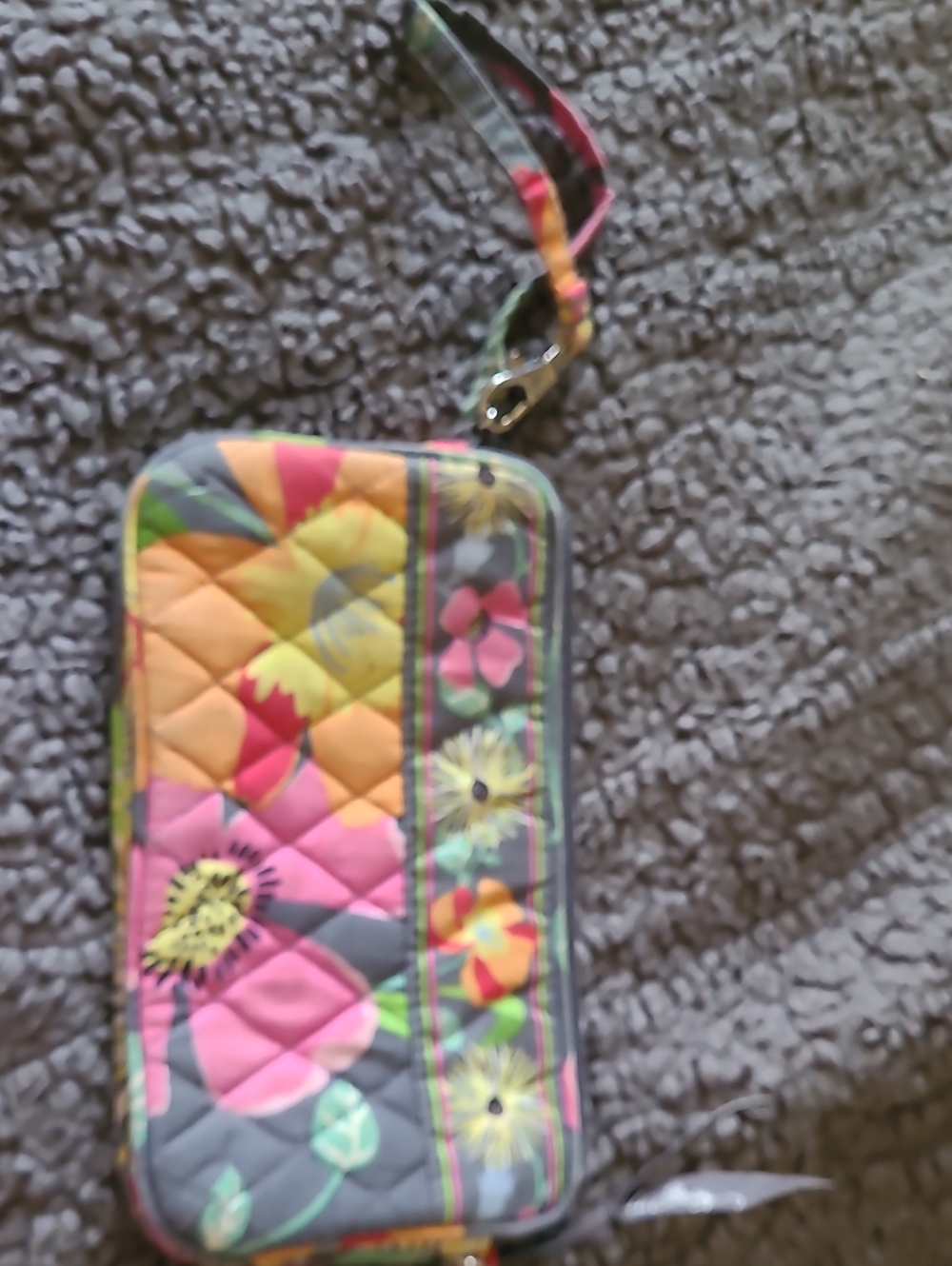 Vera Bradley Quilted Floral Wristlet in Pink, Yellow & Gray